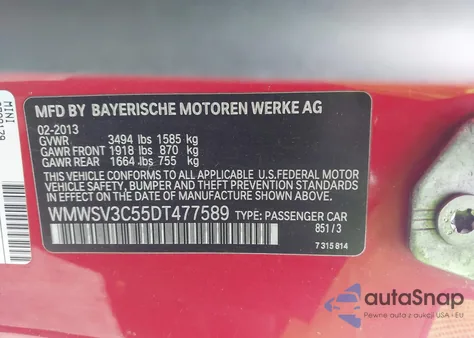 2013 Mini Hardtop Cooper S from USA, damaged, VIN WMWSV3C55DT477589
